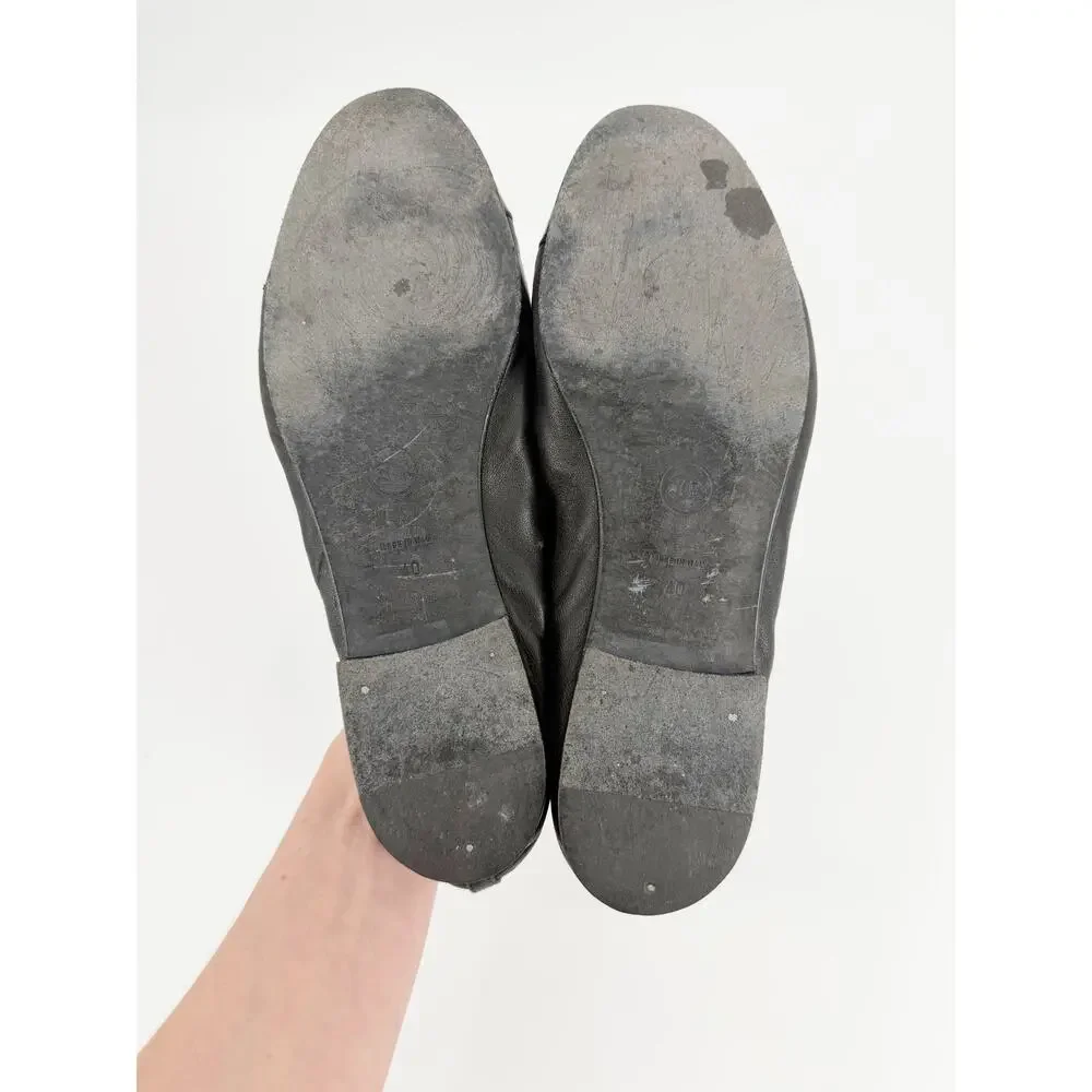 Chanel Black Leather Patent CC Cap Toe Ballet Ballerina Flats Size 40 EU Box Bag